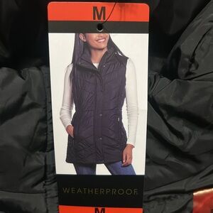 NWT Weatherproof Quilted Puffer Long Vest Pockets with Zipper Black Size M